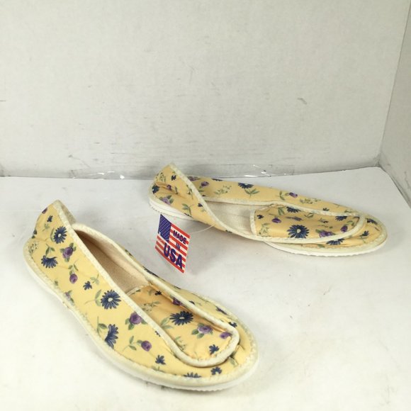 Haband Women's Floral Print Slippers Yellow/Blue Size 9 - Picture 1 of 10